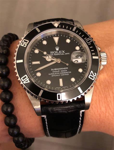 rolex black leather strap|best leather strap for rolex.